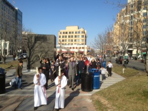 Palm Sunday procession, Clarendon to St. Charles Church (by Mark Alves)